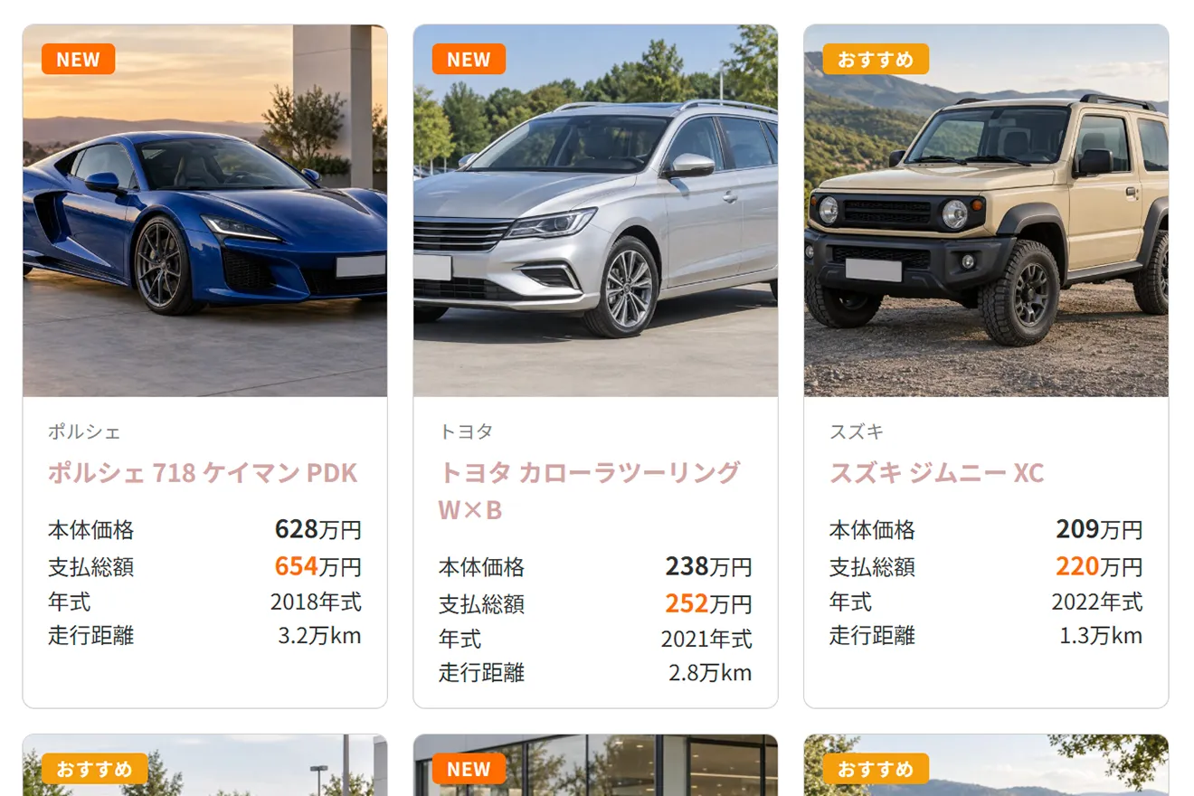 新着・おすすめ車両を表示
