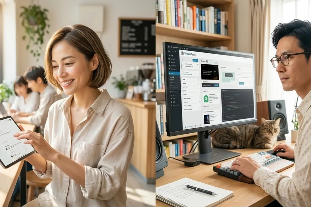 WordPressとnoteを使い分けている男女