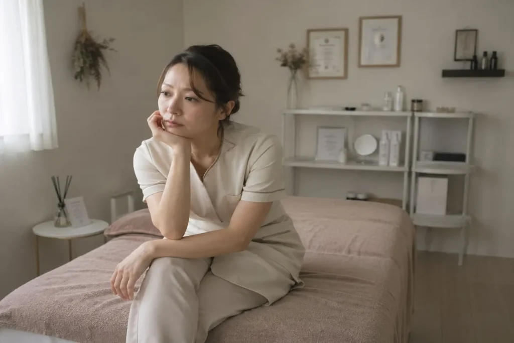 お客様が来なくて暇そうにしているサロンの女性