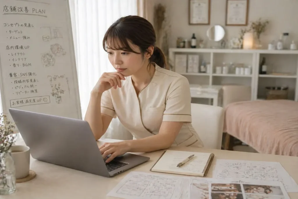 店舗改善プランを立てている美容サロンのオーナー