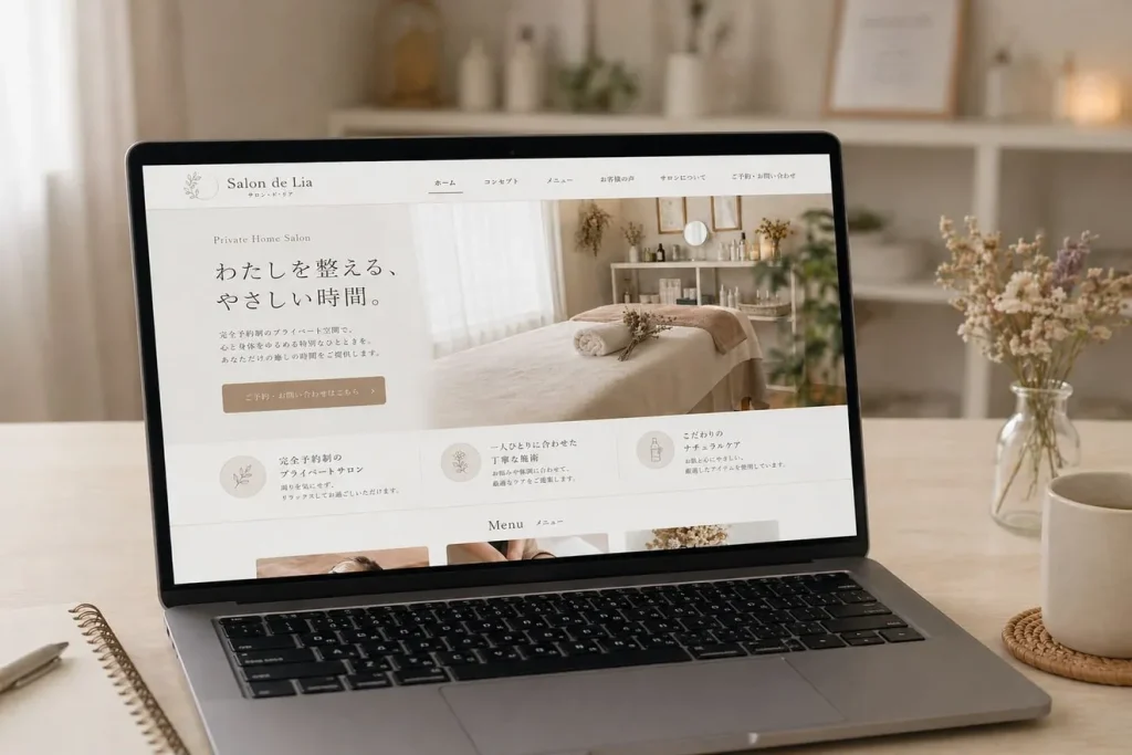 自宅サロンの洗練されたホームページ