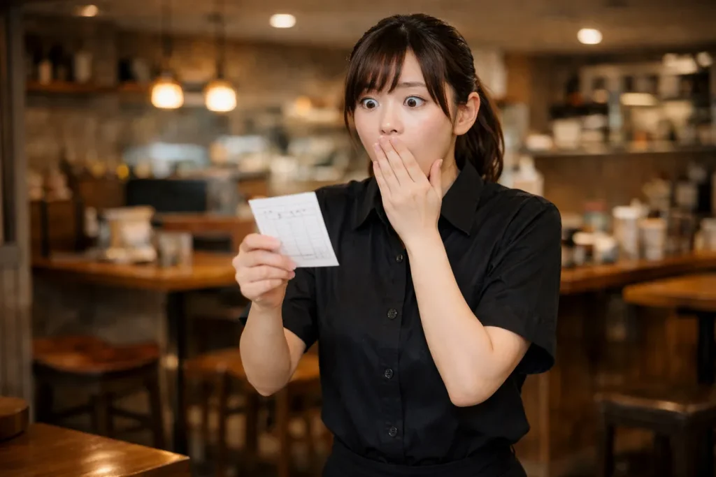 オーダーミスをして驚いている飲食店の女性店員