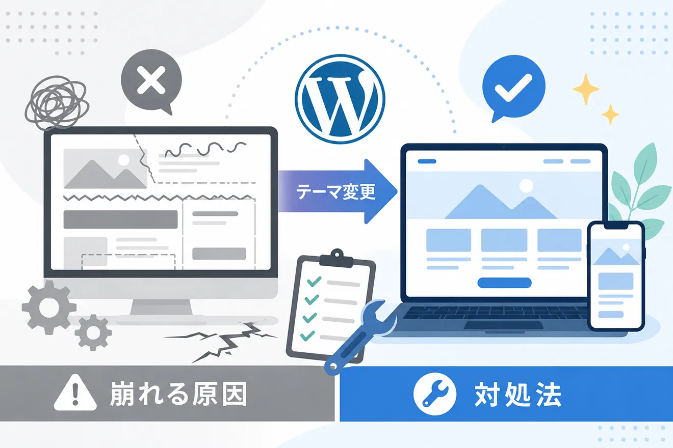 WordPressのテーマ変更で崩れる原因と対処法｜予防策まで徹底解説